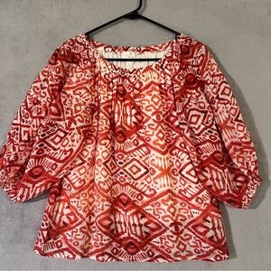 P Cill Gauzy Peasant Blouse Red White Womens Small Balloon Sleeves Lined